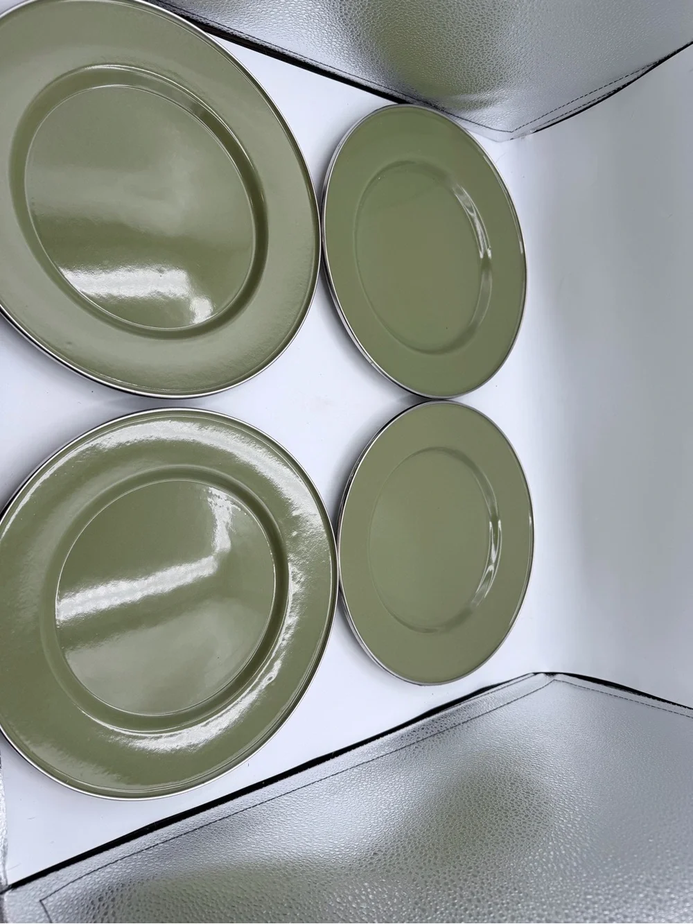Crate and Barrel Olive Green Enamelware 10.5
